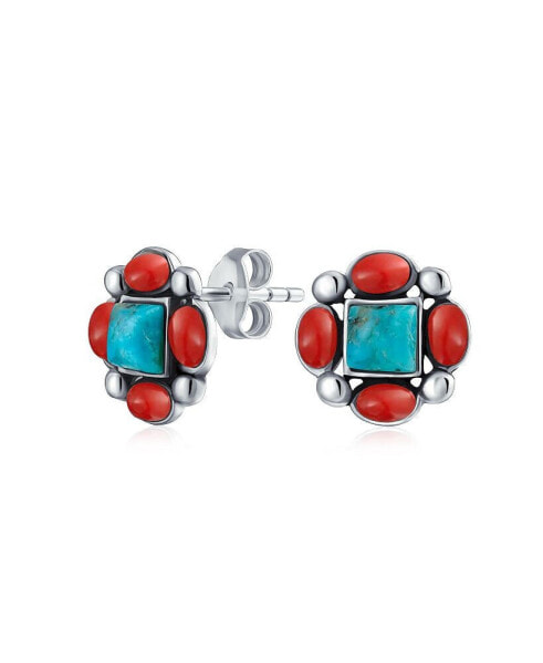 Серьги Bling Jewelry Turquoise Red Coral Concho