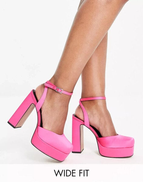 ASOS DESIGN Wide Fit Peaked platform high heeled shoes in pink