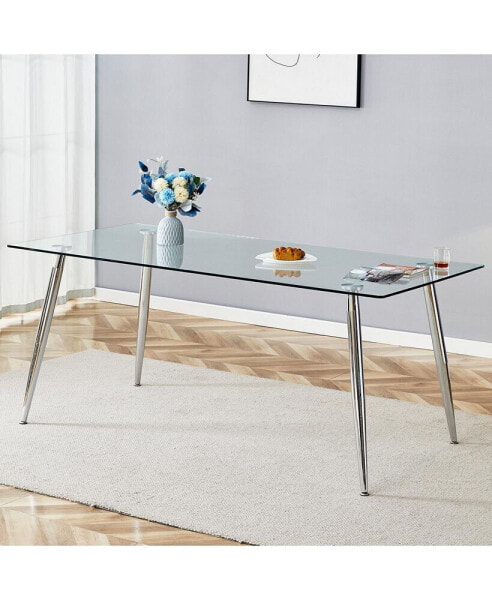 Modern Glass Dining Table with Silver Legs