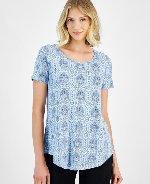 Women's Printed Scoop-Neck Short-Sleeve Top, Created for Macy's