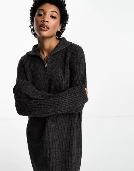 Brave Soul miles quarter zip jumper dress in charcoal