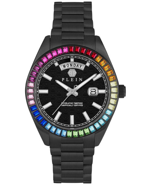Men's Date Superlative Black Ion Plated Stainless Steel Bracelet Watch 42mm