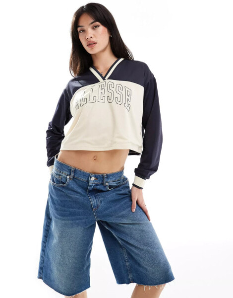 Ellesse Maya long sleeve crop top in dark grey