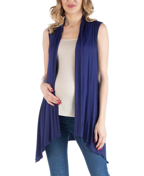 Draped Maternity Open Front Sleeveless Cardigan