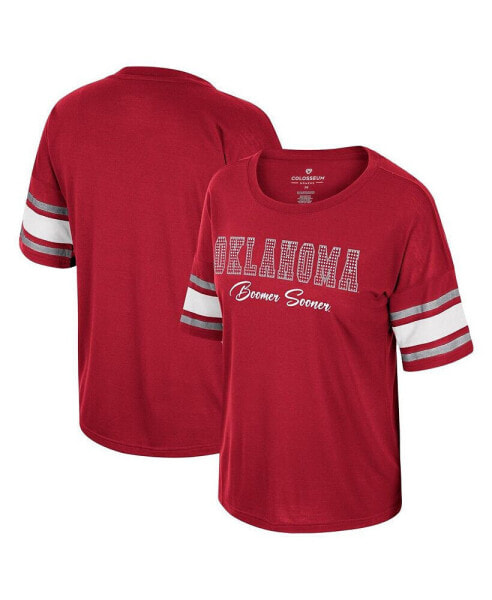 Women's Crimson Oklahoma Sooners I'm Gliding Here Rhinestone T-shirt