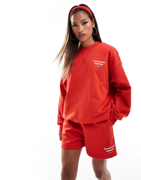 The Couture Club co-ord sartorial sport crewneck sweat in red