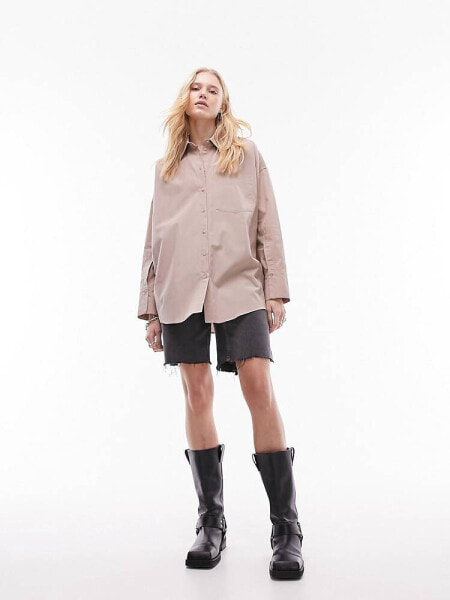 Topshop oversized poplin shirt in taupe