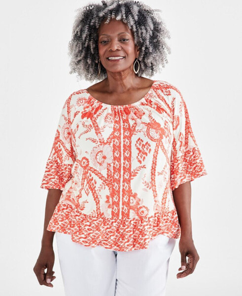 Plus Size Printed 3/4-Sleeve Top, Created for Macy's