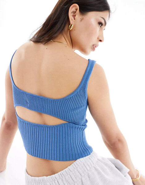 Sixth June knitted vest with open back in bllue