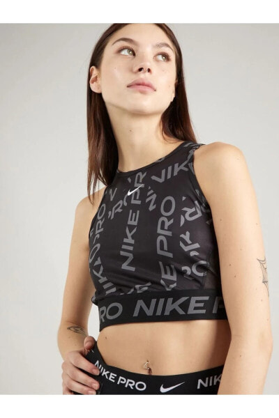 Pro Dri-Fit Crop Printed Training Siyah Kadın Atlet