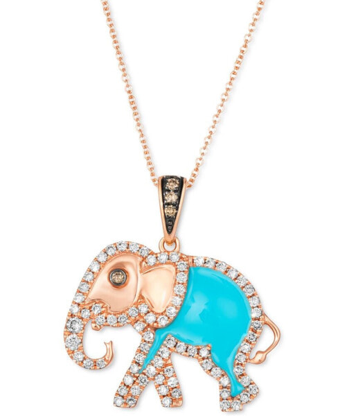 Le Vian turquoise Enamel & Diamond (5/8 ct. t.w.) 18" Elephant Pendant Necklace in 14k Rose Gold