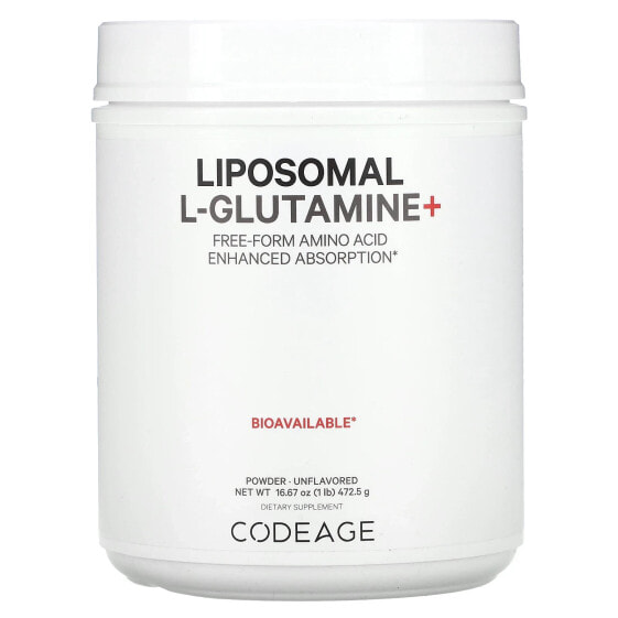 БАД аминокислоты CodeAge Liposomal L-Glutamine+ Powder, улучшает всасывание, без вкуса, 1 фунт (472,5 г)