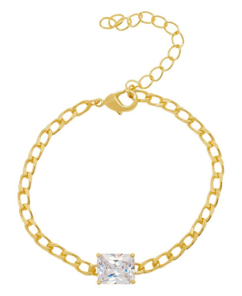 Cubic Zirconia Emerald-Cut Chain Link Bracelet in 14K Gold Plated