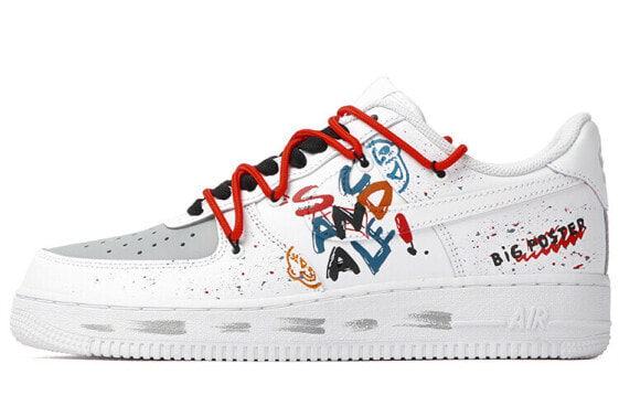 Кроссовки Nike Air Force 1 Low Граффити Уличная Мода Для Детей Бело-Цветные DD8959-100