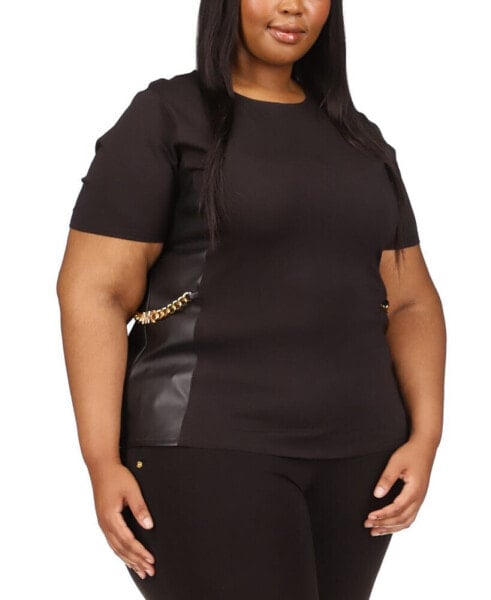 Plus Size Chain-Trim Mixed-Media Top