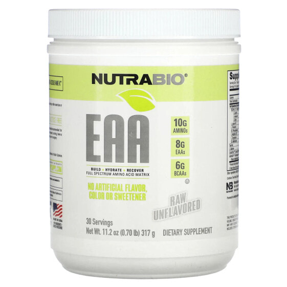 Аминокислоты NutraBio EAA, Сырые Безвкусные, 0.70 фунт (317 г)