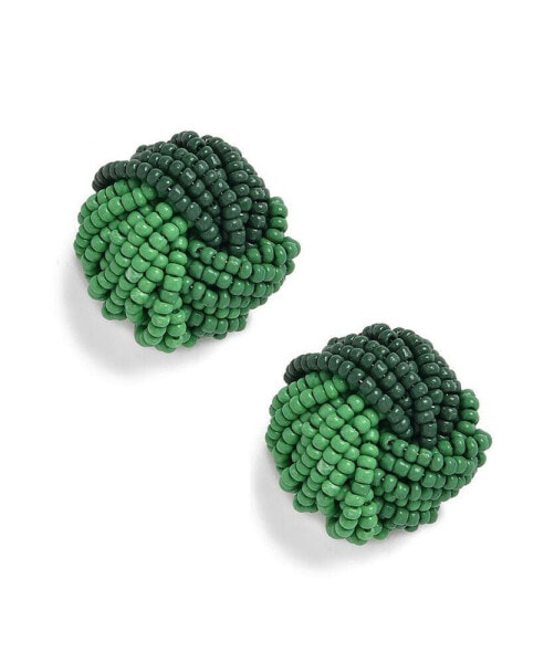 Women's Green Beaded Twist Stud Earrings