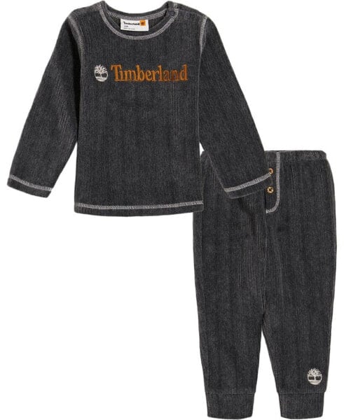 Baby Boys Textured Velour Logo Top and Joggers, 2 Piece Set