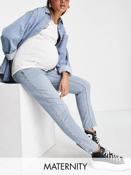 Topshop Maternity overbump  comfort stretch Mom jeans in bleach