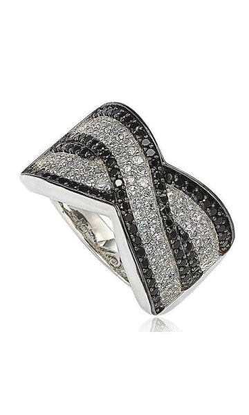 Suzy Levian Sterling Silver Cubic Zirconia Pave Crossover 'X' Ring
