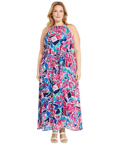 Plus Size Printed Halter Maxi Dress