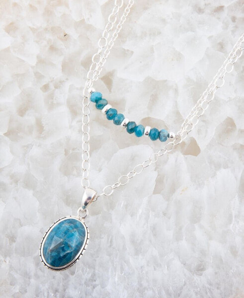 Delicately Genuine Blue Apatite Oval Pendant Necklace