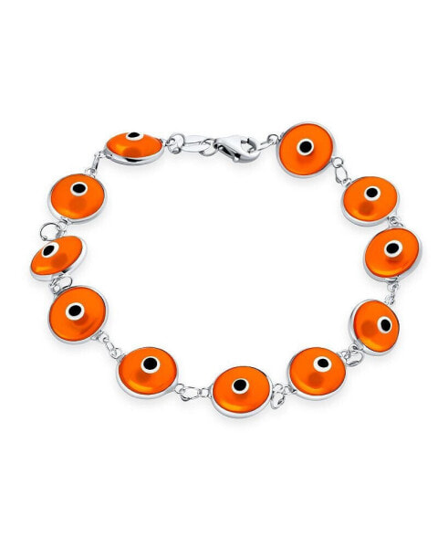 Protection Good Luck Amulet Turkish Translucent Orange Glass Bead Evil Eye Bracelet For Women Sterling Silver 7.5 Inch