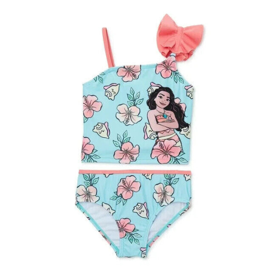 Moana Tankini Swim Set Toddler Girls 4T Blue Polyester Stretch Ruffle-Strap