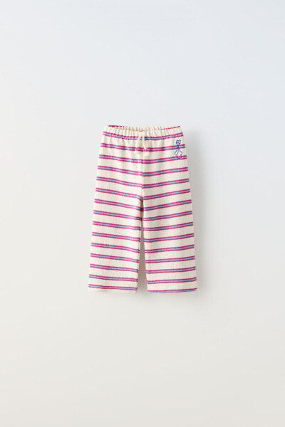 Knit striped embroidered culottes