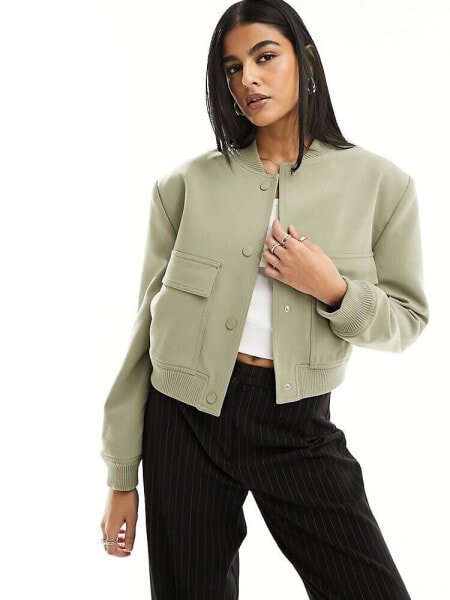 Stradivarius tailored bomber jacket in khaki