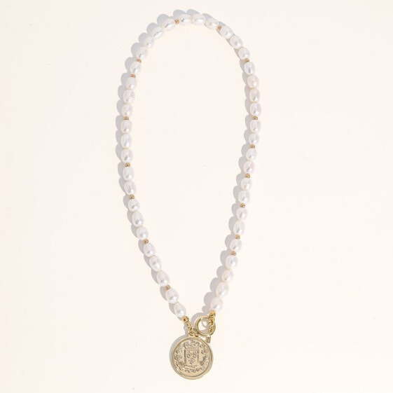 18K Gold Plated Freshwater Pearls with a Coin Pendant - Giorgia Pearl Necklace 17" For Women