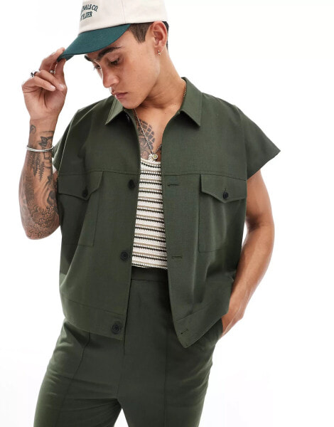 ASOS DESIGN smart co-ord oversized trucker jacket in green