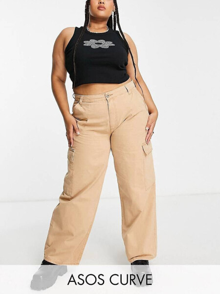 ASOS DESIGN Curve oversized cargo trousers in stone