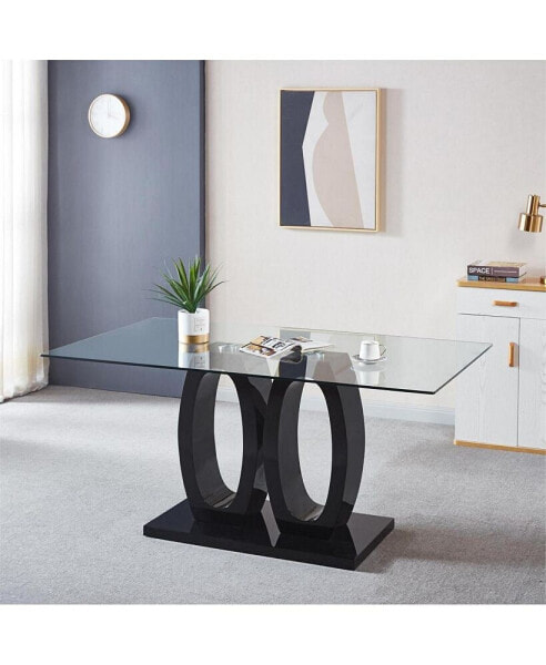 Обеденный стол с двойным цоколем Simplie Fun с темперированным стеклянным верхом и основанием из ДСП