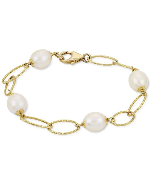 Cultured Freshwater Pearl (8-1/2 - 9mm) Link Bracelet in 14k Gold-Plated Sterling Silver