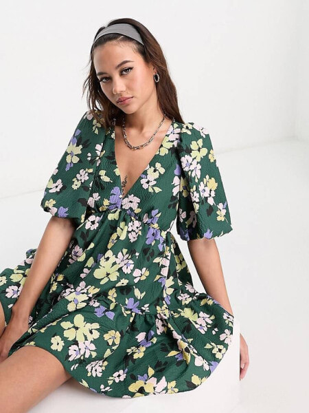 Nobody's Child Vienna balloon sleeve mini dress in oversized floral