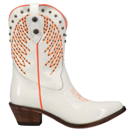 Corral Boots Studded Embroidery Pointed Toe Zippered Cowboy Womens White Casual