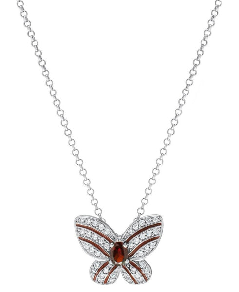 Garnet (1/5 ct. t.w.) & Lab-Grown White Sapphire (1/4 ct. t.w.) Butterfly 18" Pendant Necklace in Sterling Silver