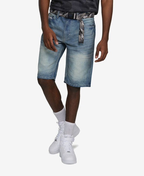 Men's Feeling Fresh Denim Shorts with Adjustable Belt, 2 Piece Set