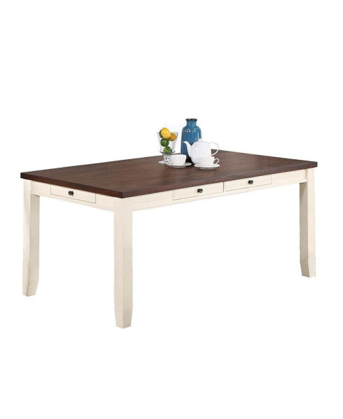 Rectangular Dining Table with Drawers, White/Walnut Finish