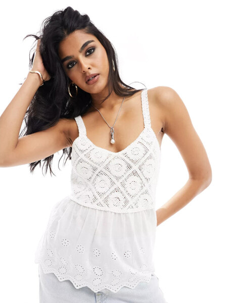 New Look crochet detail cami in white