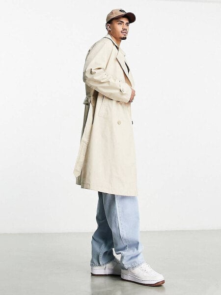 Bershka trench coat in stone