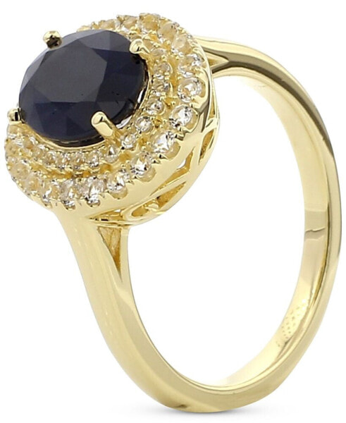 Sapphire (2 ct. t.w.) & White Topaz (1/2 ct. t.w.) Halo Ring in Gold-Plated Sterling Silver (Also in Ruby & Emerald)