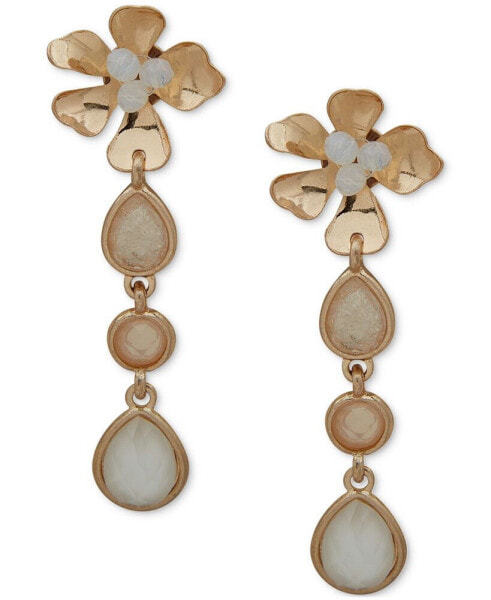 Gold-Tone Stone & Bead Flower Linear Drop Earrings