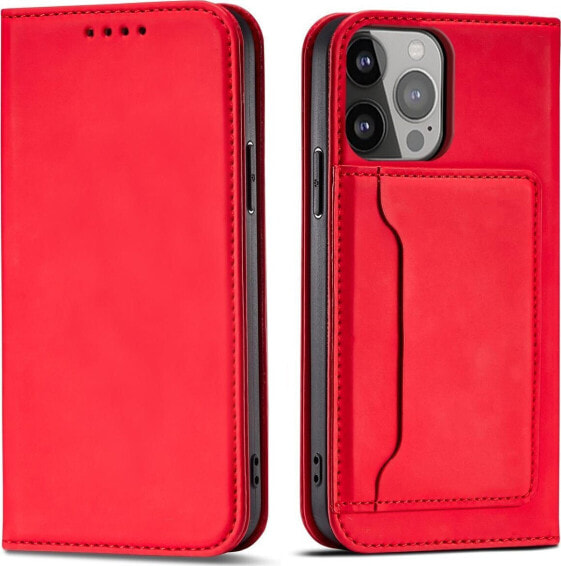 Hurtel Magnet Card Case etui Samsung Galaxy A23 5G pokrowiec z klapką portfel podstawka czerwone