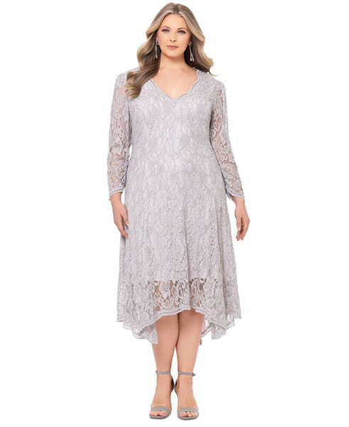 Plus Size Floral-Lace Midi Dress