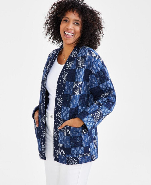 Women's Patchwork Quilted Open-Front Jacket, Created for Macy's