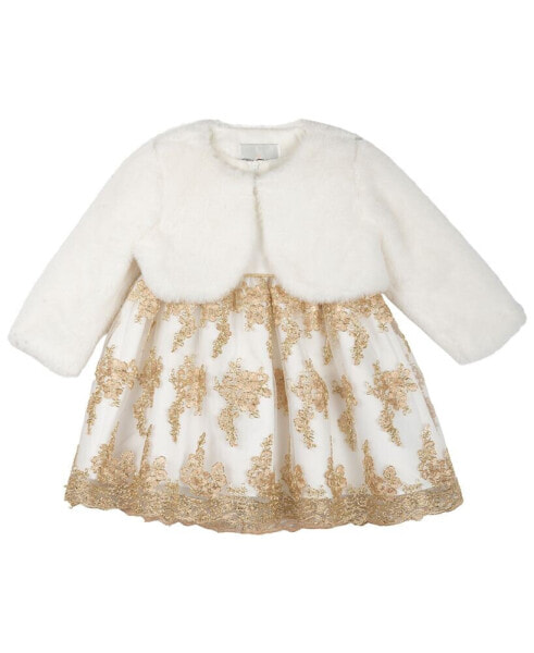 Baby Girls Dress and Faux Fur Jacket, 2 Piece Set