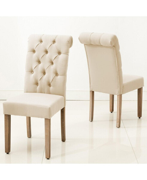 Стулья для кухни AC Pacific natalie Roll Top Tufted Linen Fabric Modern Dining Chair, Set of 2