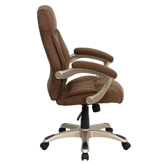 High Back Brown Microfiber Contemporary Executive Swivel Chair With Arms